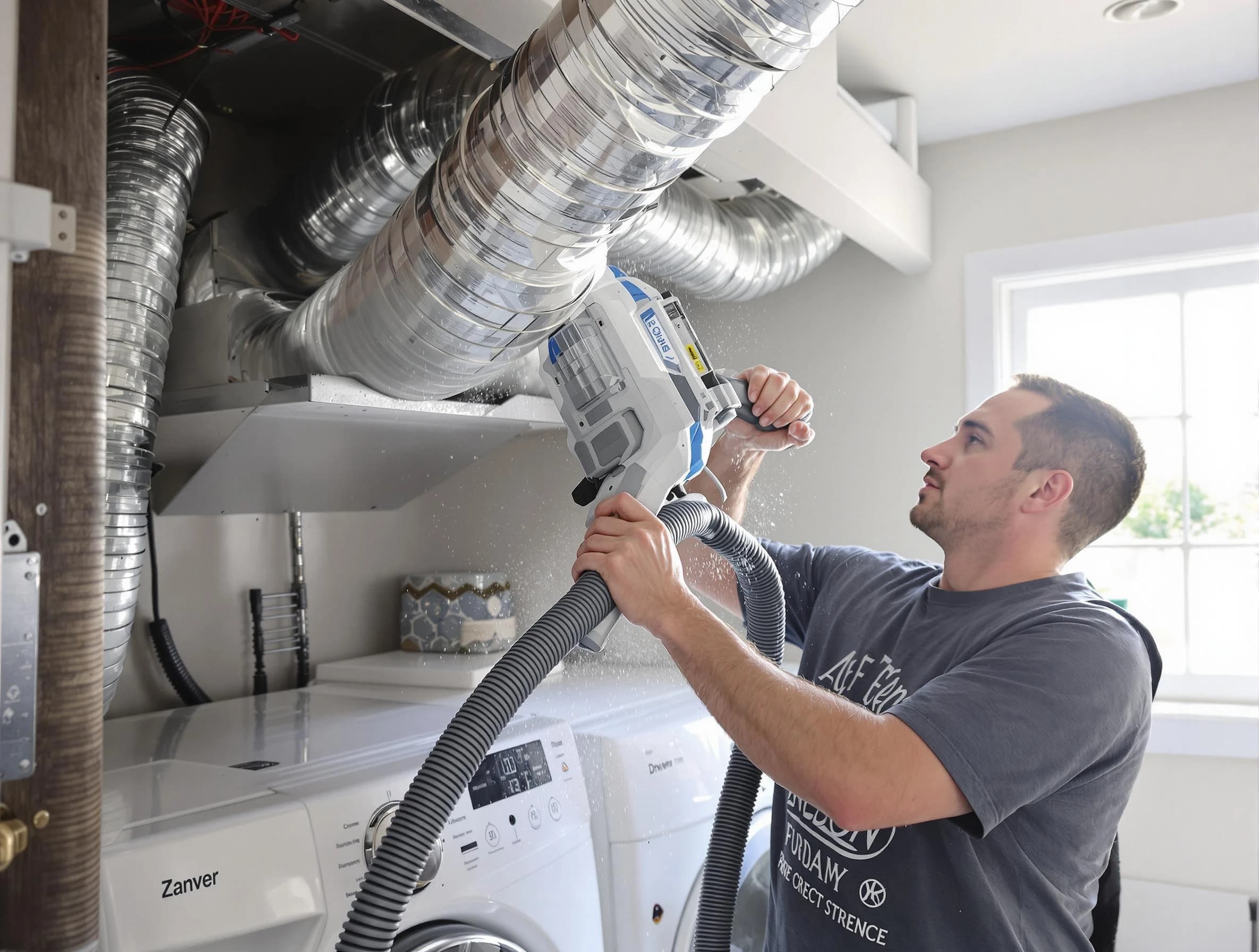 Norman Dryer Vent Cleaning specialist cleaning deep within a dryer vent duct system in Norman
