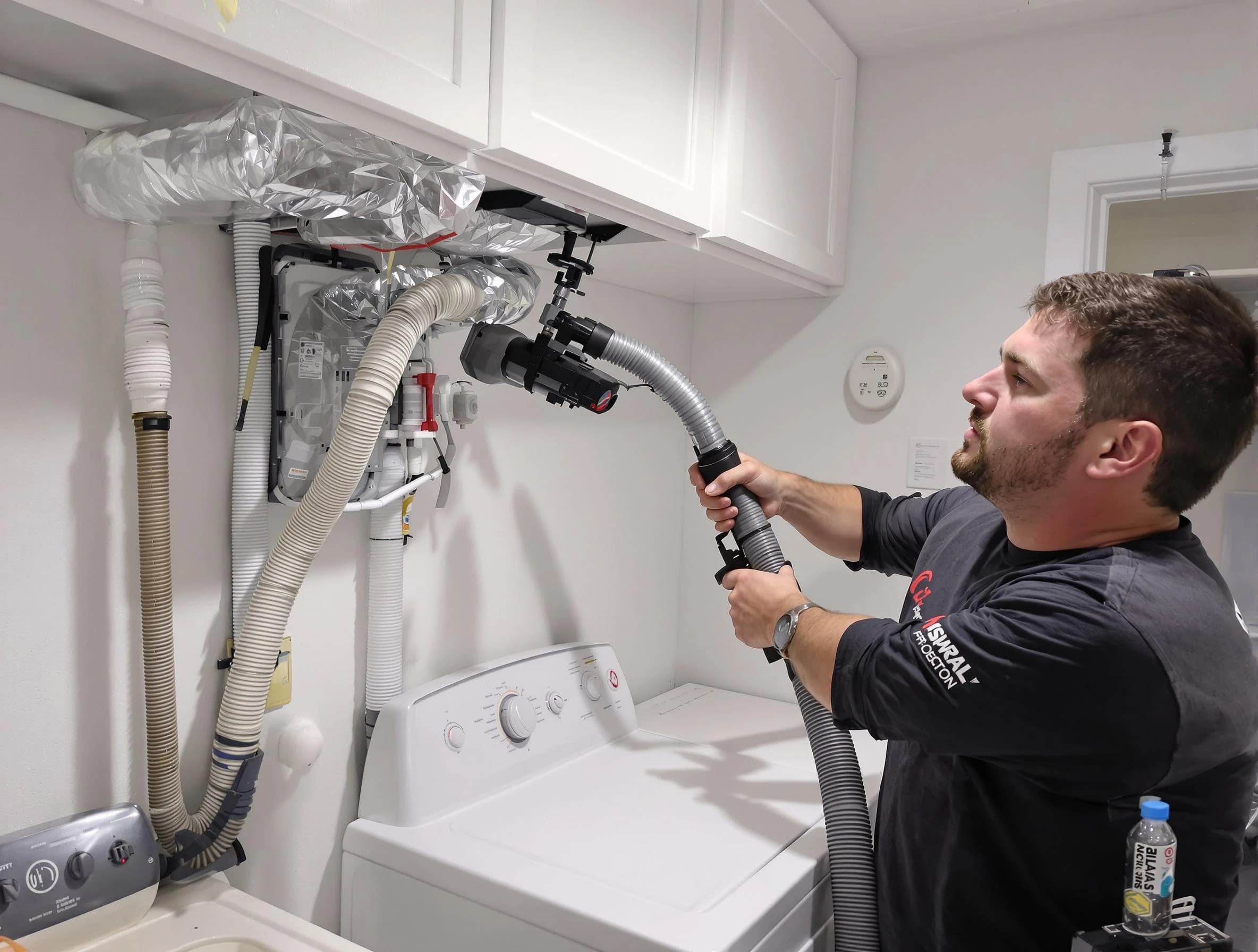 Norman Dryer Vent Cleaning certified technician performing safety-focused gas dryer vent cleaning in Norman