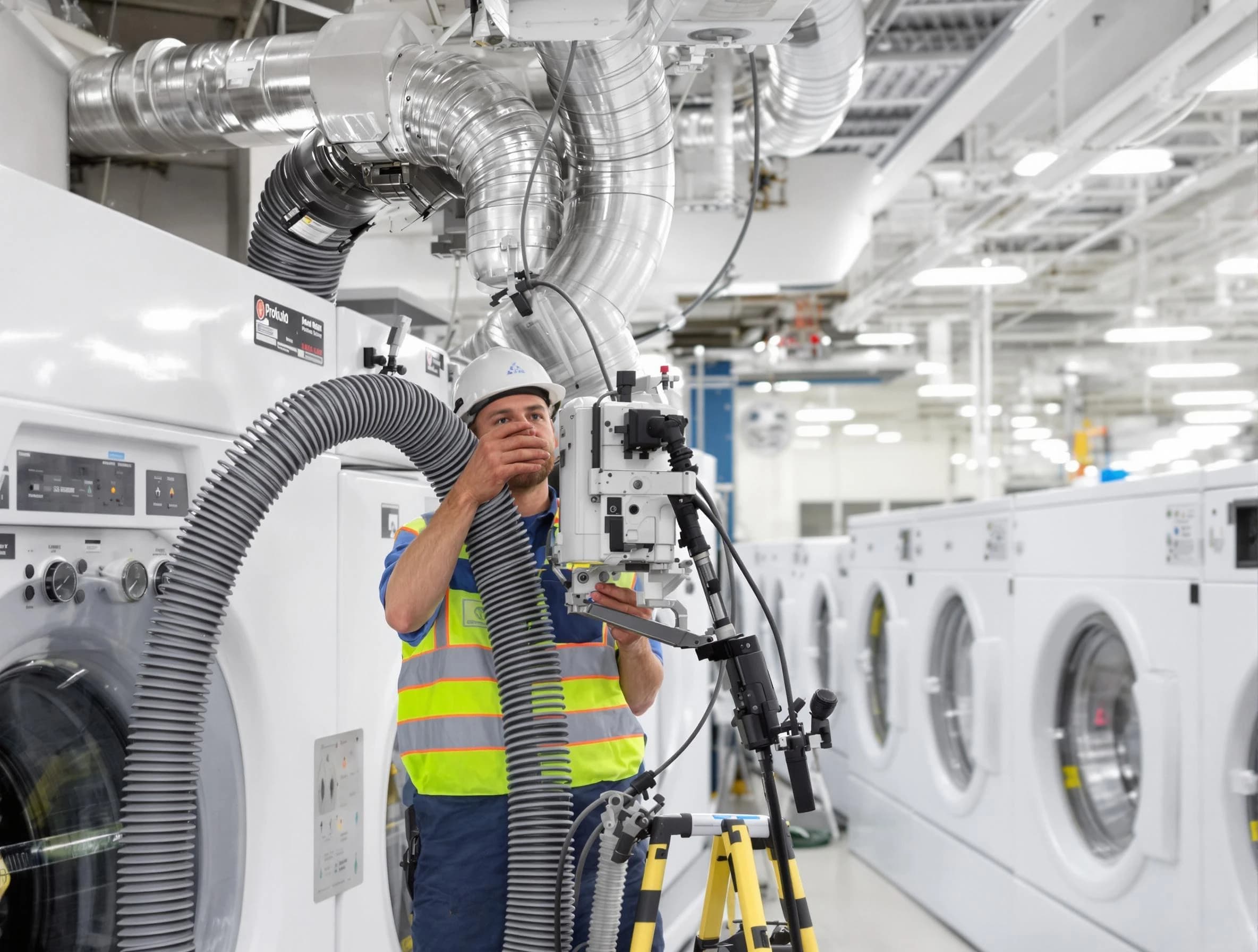Norman Dryer Vent Cleaning team performing commercial-grade dryer vent cleaning at a business facility in Norman