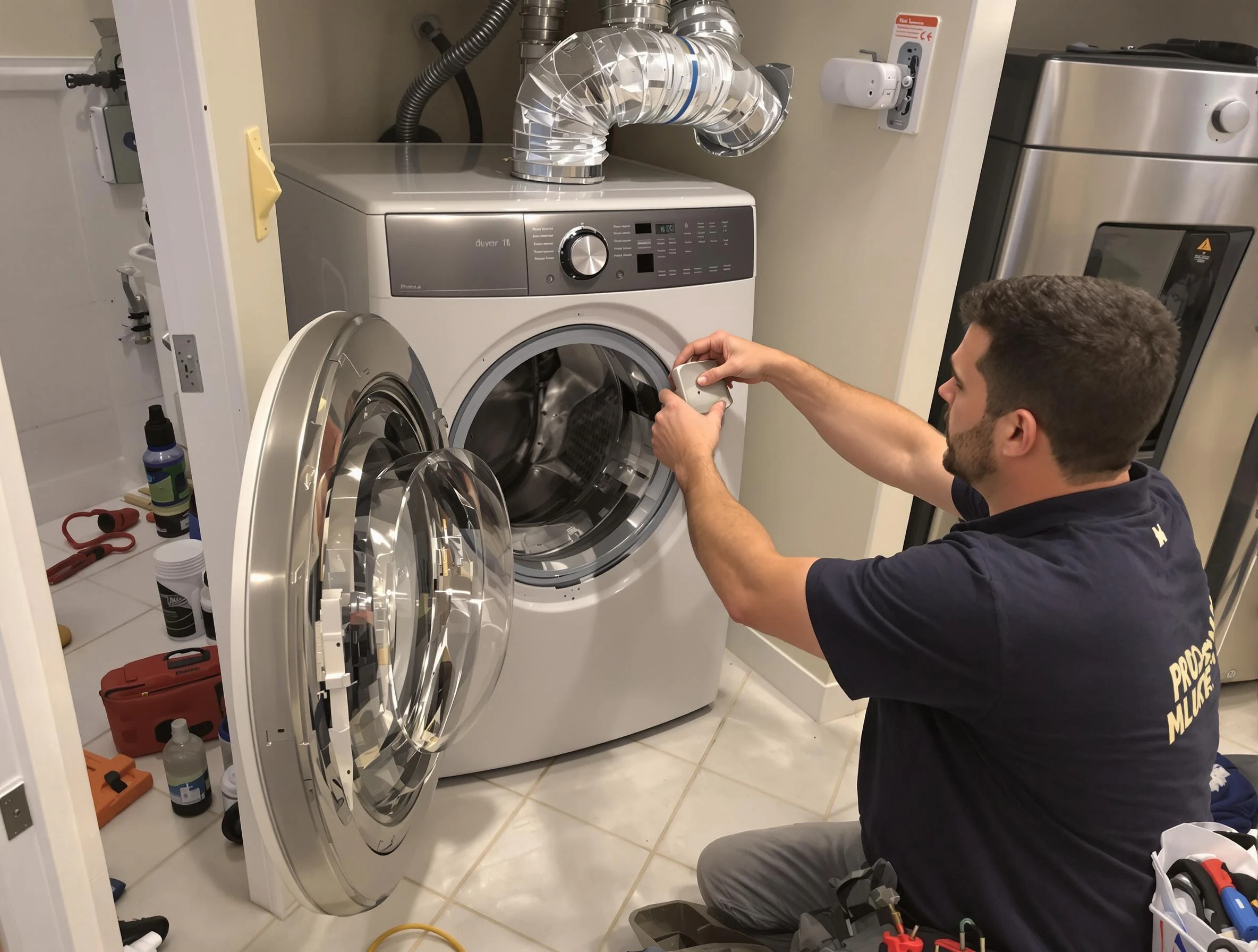 Norman Dryer Vent Cleaning technician performing precise dryer vent hose installation in Norman